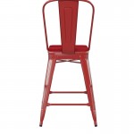 24" Red Metal Indoor-Outdoor Counter Height Stool-Red Seat