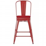 24" Red Metal Indoor-Outdoor Counter Height Stool-Red Seat