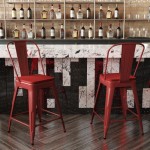 24" Red Metal Indoor-Outdoor Counter Height Stool-Red Seat