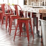 24" Red Stool-Teak Seat