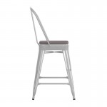 24" White Metal Indoor-Outdoor Counter Height Stool-Gray Seat