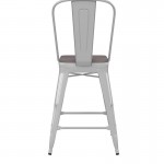 24" White Metal Indoor-Outdoor Counter Height Stool-Gray Seat