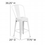 24" White Metal Indoor-Outdoor Counter Height Stool-Gray Seat