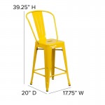 24" Yellow Metal Indoor-Outdoor Counter Height Stool-Teak Seat