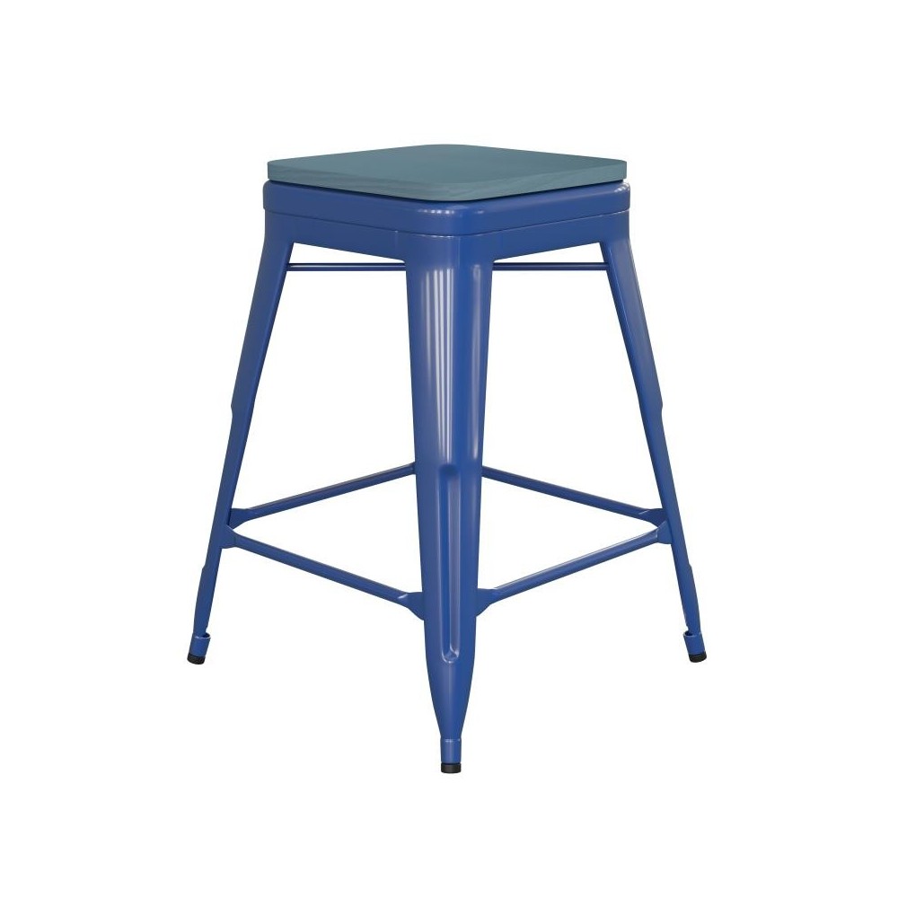 24" Blue Stool-Teal Blue Seat