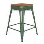 24" Green Stool-Teak Seat