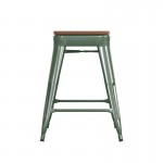 24" Green Stool-Teak Seat