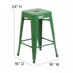 24" Green Stool-Teak Seat