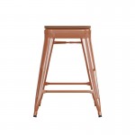 24" Orange Stool-Teak Seat