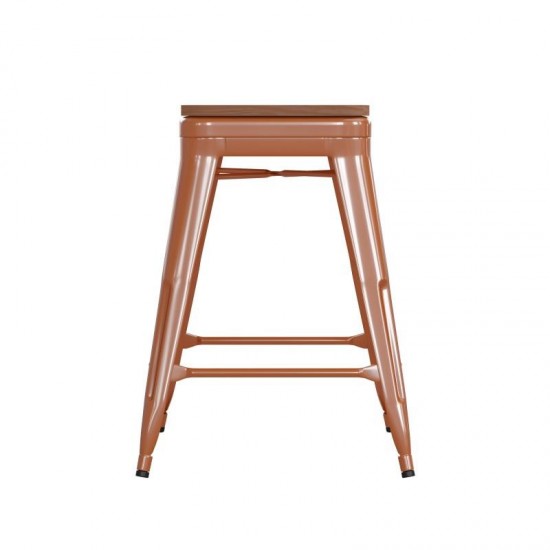 24" Orange Stool-Teak Seat