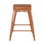 24" Orange Stool-Teak Seat