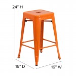 24" Orange Stool-Teak Seat