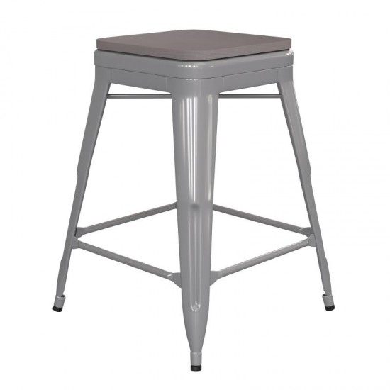 24" Silver Stool-Gray Seat