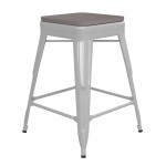 24" White Stool-Gray Seat