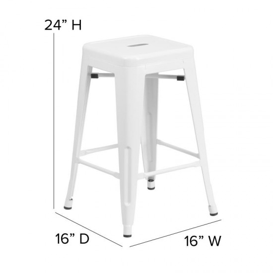 24" White Stool-Gray Seat