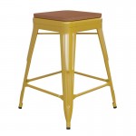 24" Yellow Stool-Teak Seat