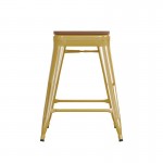 24" Yellow Stool-Teak Seat