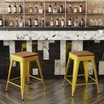 24" Yellow Stool-Teak Seat