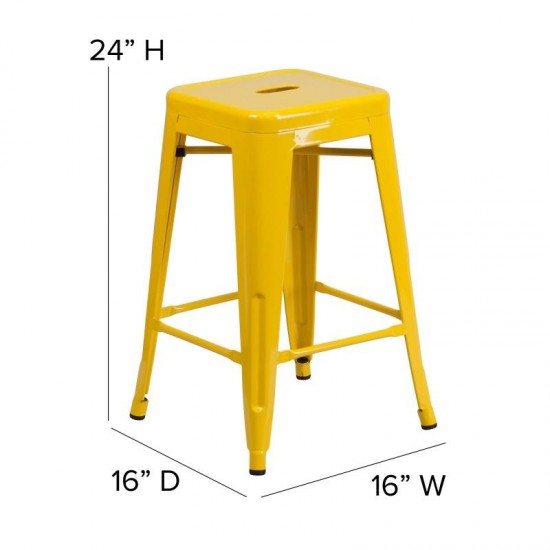 24" Yellow Stool-Teak Seat