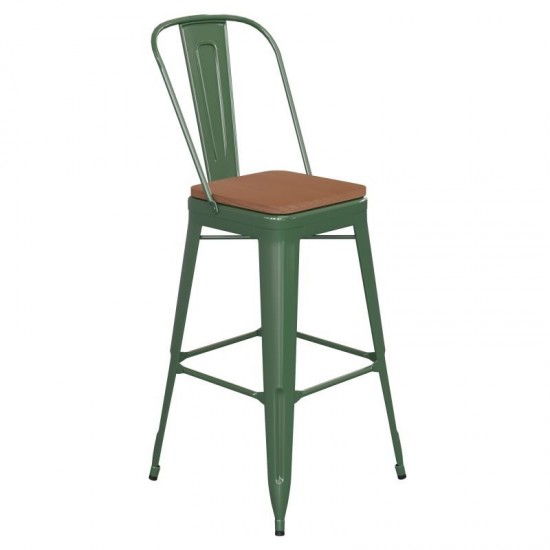 Kai Commercial Grade 30" Green Stool-Teak Seat