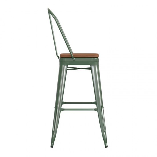 Kai Commercial Grade 30" Green Stool-Teak Seat