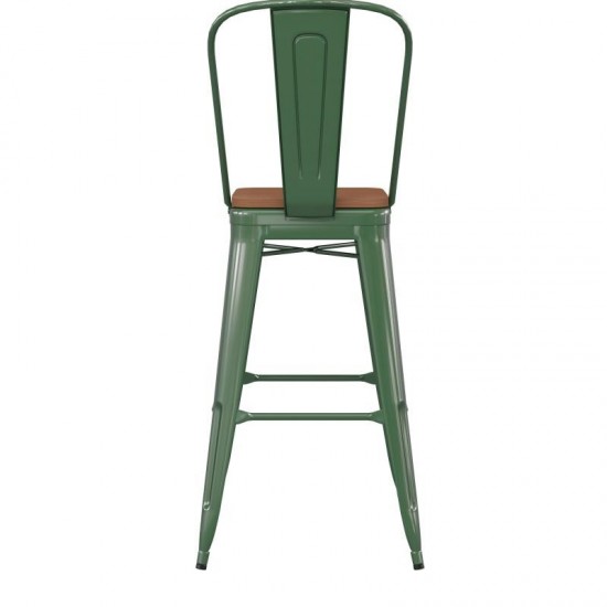 Kai Commercial Grade 30" Green Stool-Teak Seat