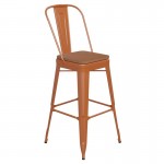 Kai Commercial Grade 30" Orange Stool-Teak Seat