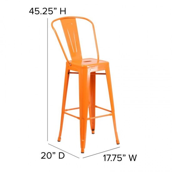 Kai Commercial Grade 30" Orange Stool-Teak Seat