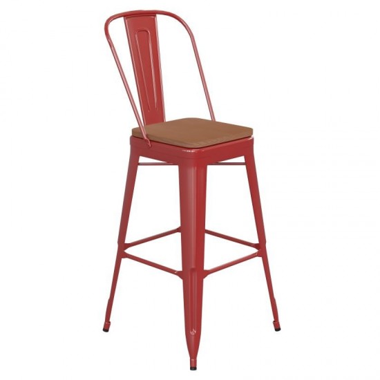 30" Red Stool-Teak Seat