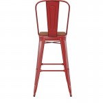 30" Red Stool-Teak Seat