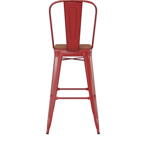 30" Red Stool-Teak Seat