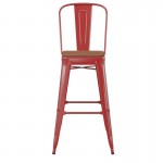 30" Red Stool-Teak Seat