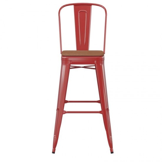 30" Red Stool-Teak Seat