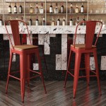 30" Red Stool-Teak Seat