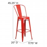 30" Red Stool-Teak Seat