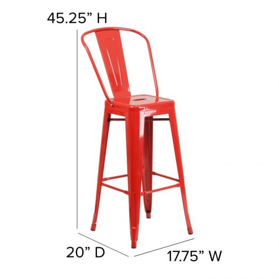 30" Red Stool-Teak Seat