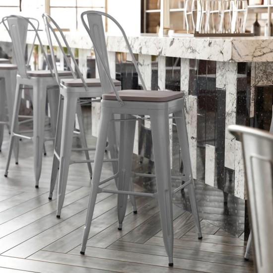 Kai Commercial Grade 30" Silver Stool-Gray Seat