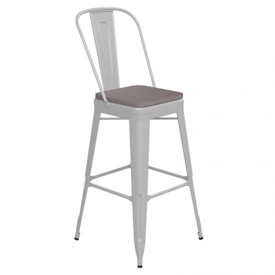 Kai Commercial Grade 30" White Stool-Gray Seat