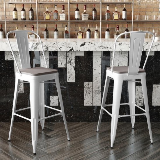 Kai Commercial Grade 30" White Stool-Gray Seat