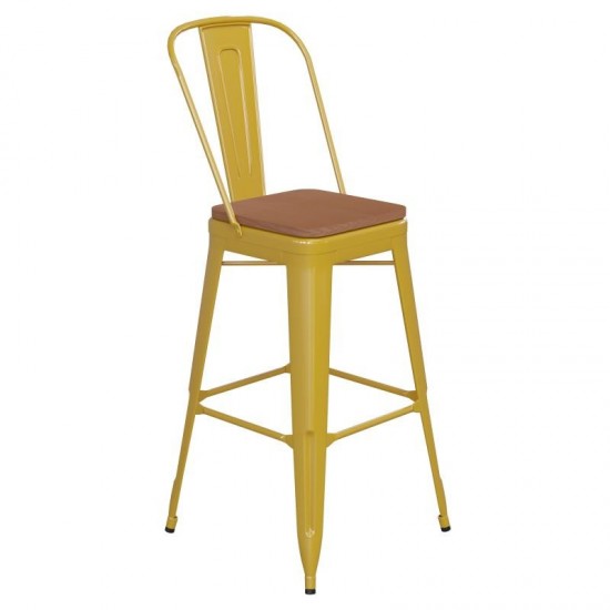 Kai Commercial Grade 30" Yellow Stool-Teak Seat