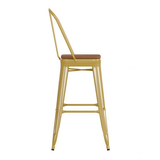 Kai Commercial Grade 30" Yellow Stool-Teak Seat