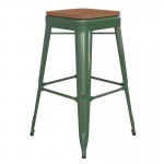 30" Green Stool-Teak Seat