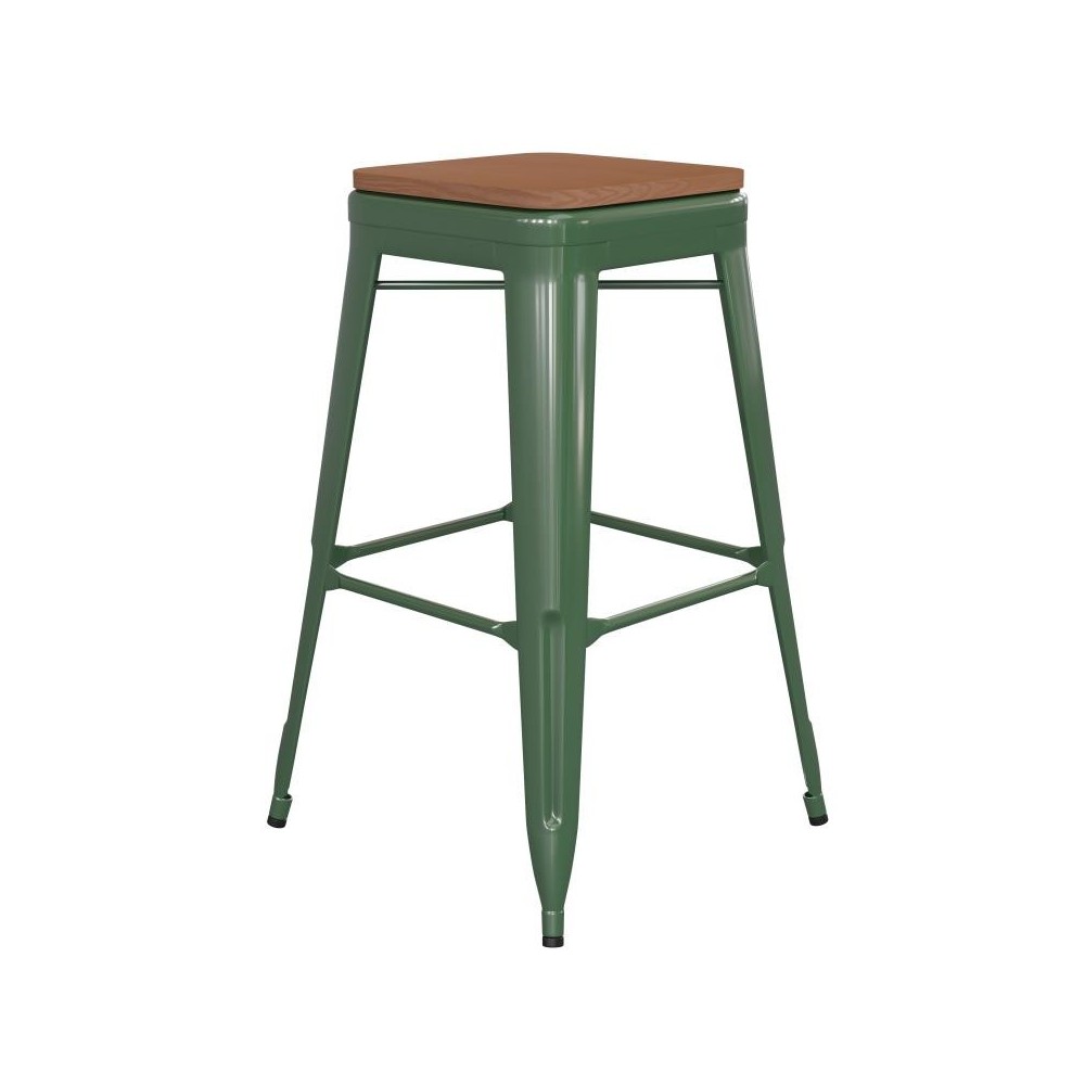 30" Green Stool-Teak Seat