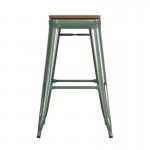 30" Green Stool-Teak Seat