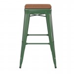 30" Green Stool-Teak Seat