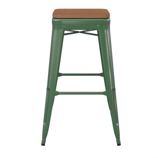 30" Green Stool-Teak Seat