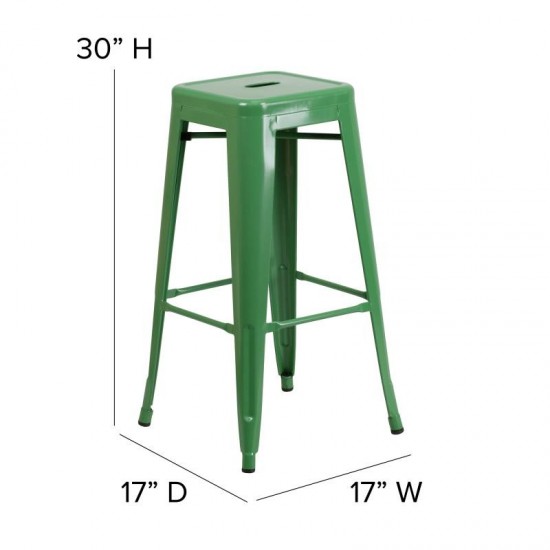 30" Green Stool-Teak Seat