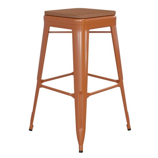 30" Orange Stool-Teak Seat