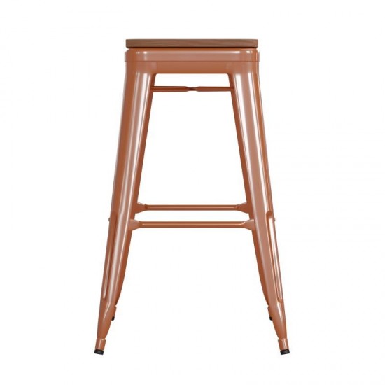 30" Orange Stool-Teak Seat