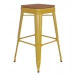 30" Yellow Stool-Teak Seat